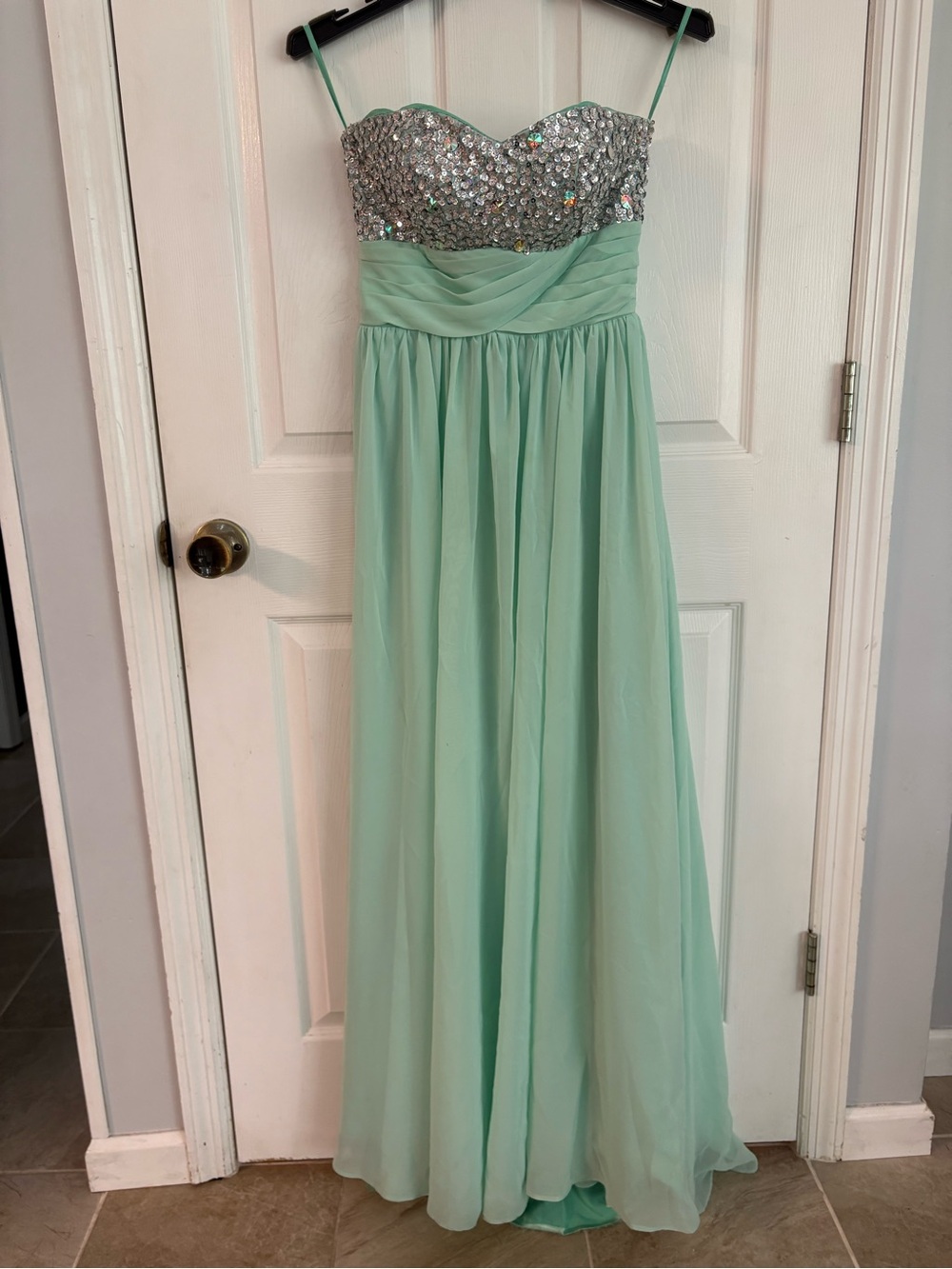 Strapless Mint Green Sequin Bodice Bridal  Dress